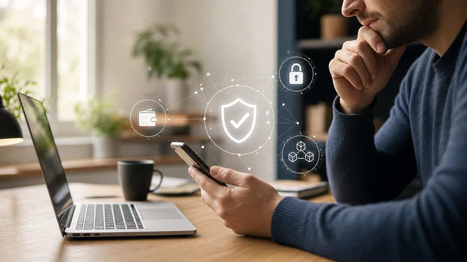 Persona revisando la red, la dirección, el importe y los datos de una operación de intercambio de criptomonedas antes de confirmarla